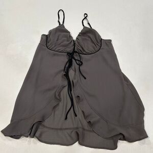 Free People Intimately Slip Dress Gray Ruffle Hem Tie Front Size S